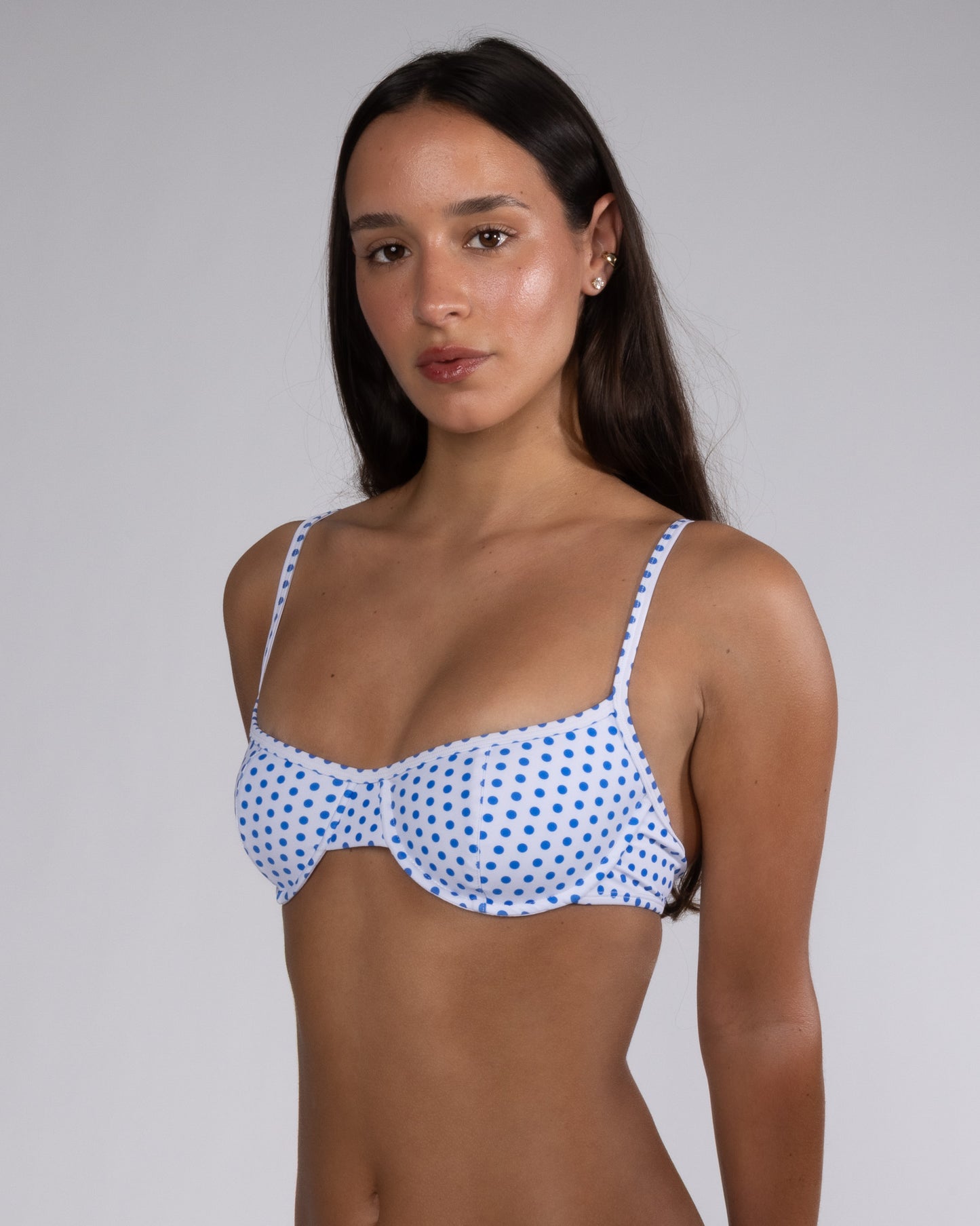 Millie bikini top - blue and white polka dot